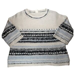 Good Hart Women Cream BlackBlue Fair Isle Chunky Knit Crew Neck Sweater GH02451T